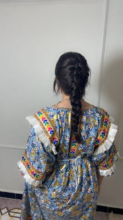 Robe Kabyle Tilleli Bleu Fleuri