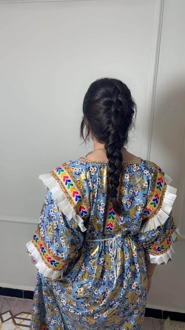 Robe Kabyle Tilleli Bleu Fleuri