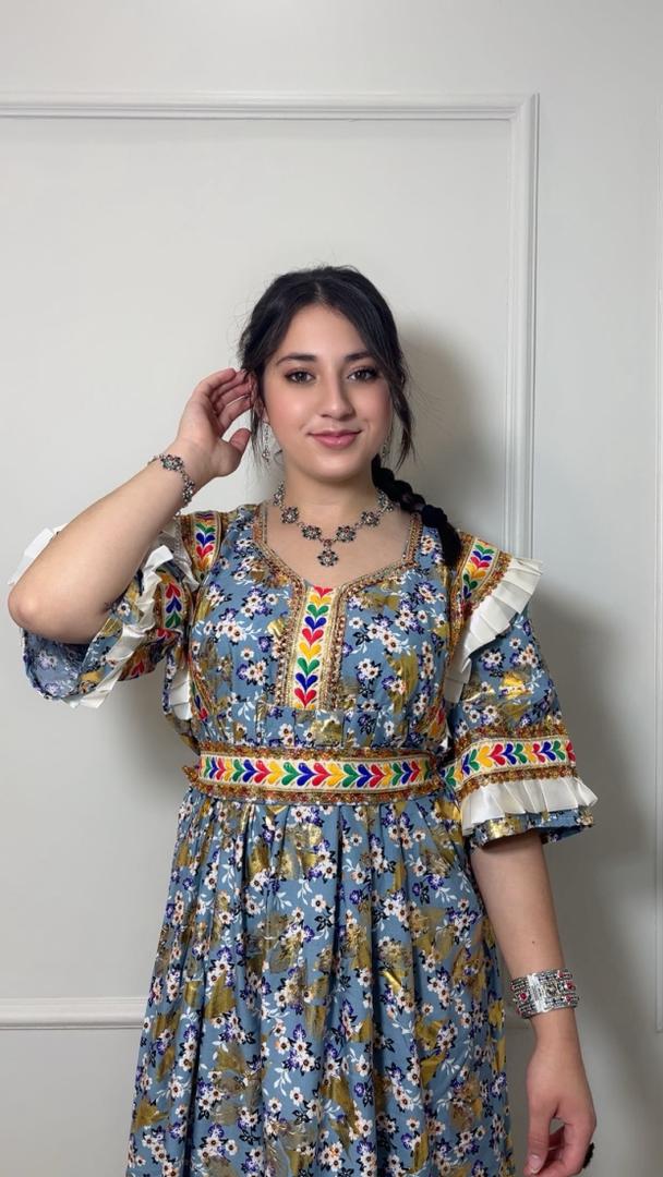 Robe Kabyle Tilleli Bleu Fleuri