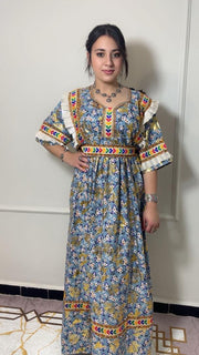 Robe Kabyle Tilleli Bleu Fleuri